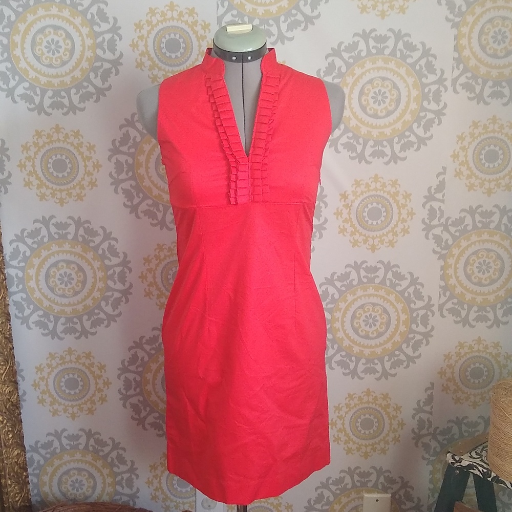 L&L linen and Life red sleeveless midi sheath dress size 6